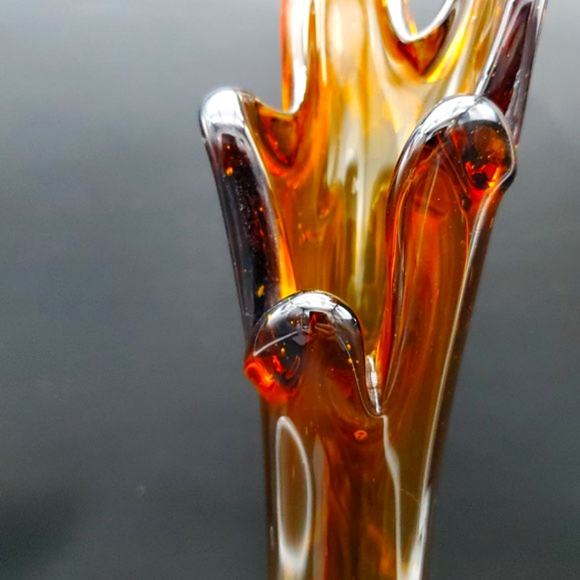 Retro Five Finger Pulled Glass Vase Rootbeer Amber 39cm Taiwan - Picture 9 of 10